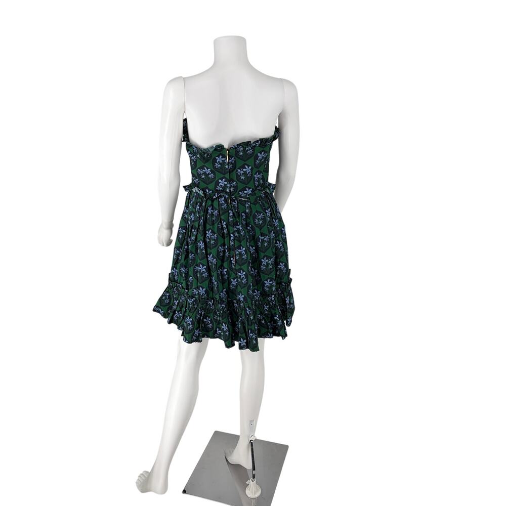 Agua by Agua Bendita Rosa Strapless Ruffled Mini Dress Green Blue Floral Size L - Picture 4 of 4